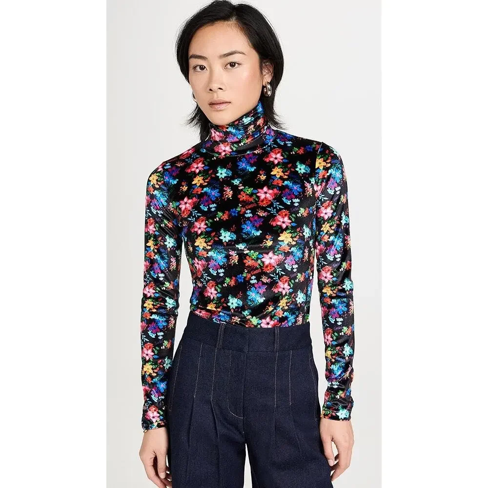 New Siedres Cody Velvet Floral Printed Fitted Turtleneck Top Size S - Picture 10 of 11